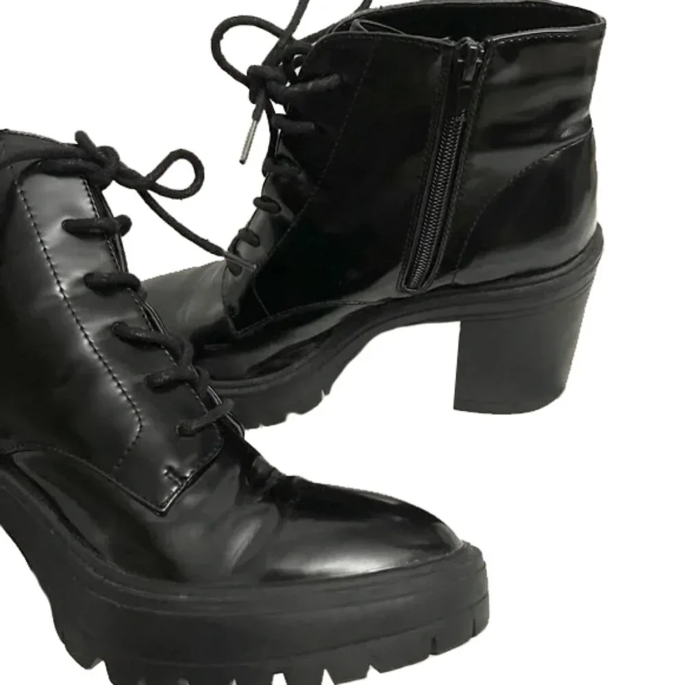 forever 21 | black patent faux leather lace platform chunky boots ankle booties
